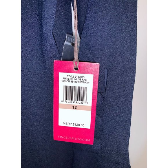 New Vince Camuto Dress Womens 12 Navy Buttoned Cowl Neck Flare Cuff Long Sleeve - Picture 9 of 11